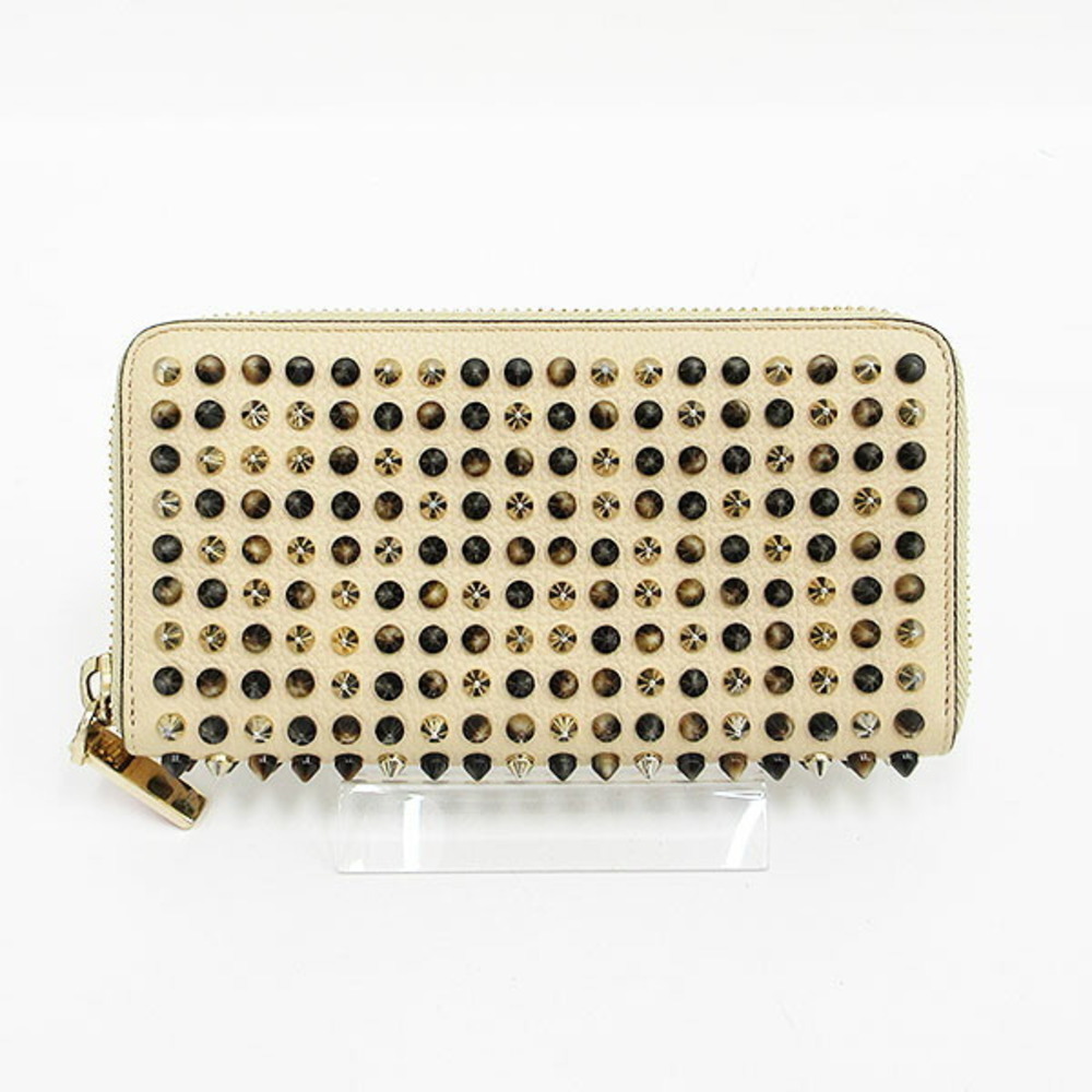 Christian Louboutin Spike Stud Panettone Round Zip Long Wallet Beige